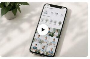 Smartphone showing a social media video post for a dental practice marketing campaign