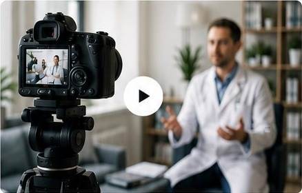 Video production camera filming a dentist with a patient for a dental practice marketing video